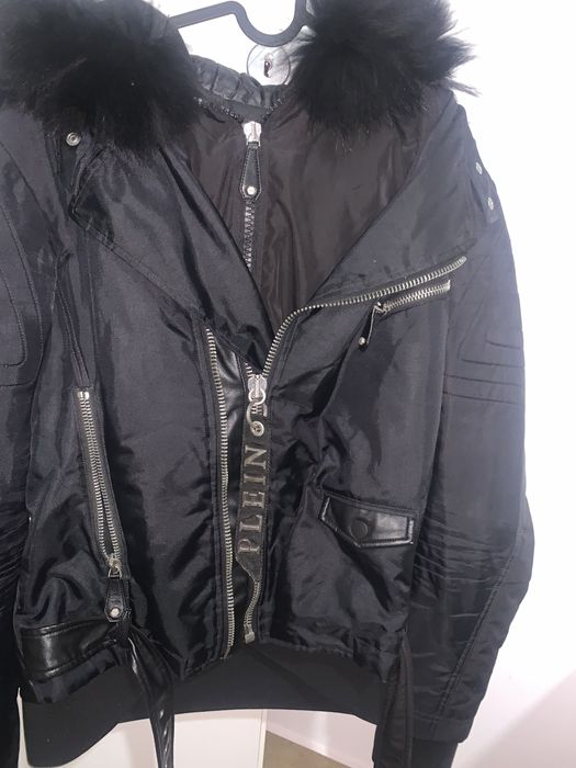 Geaca originala Philipp plein cu piele si blana naturala