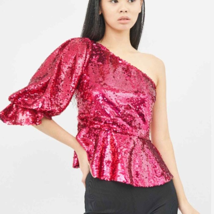 Top din paiete roz Zara