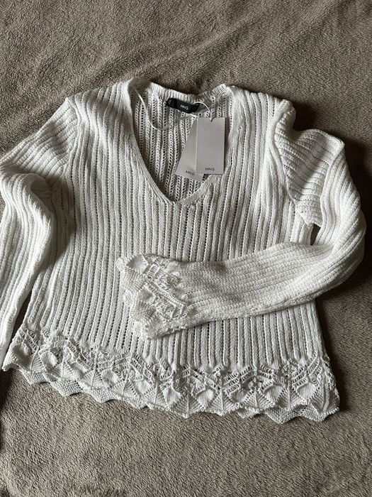 Дамска блуза MANGO бяла плитиво