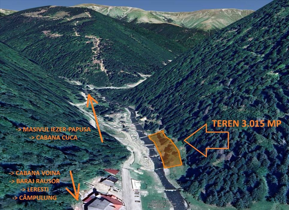 Teren 3.015 mp vis-a-vis CABANA VOINA - LERESTI - CAMPULUNG - ARGES