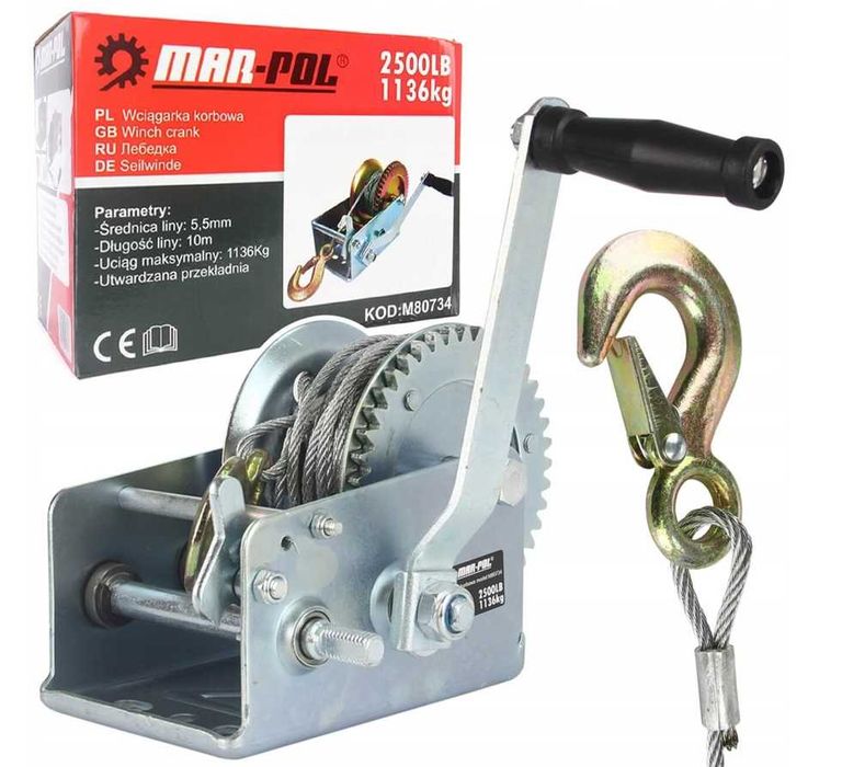 НЕМСКА Ръчнa Лебедка 2500lb - 1130kg + Подарък ЛЕД ФЕНЕР