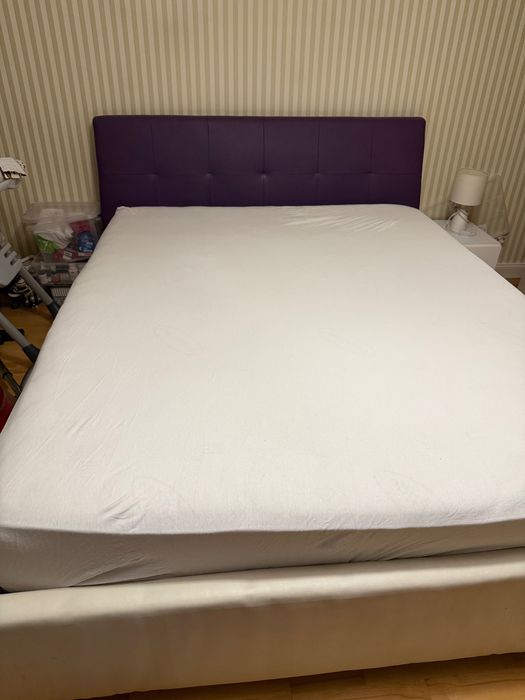 Pat tapițat cu ladă 160x200 saltea inclusă