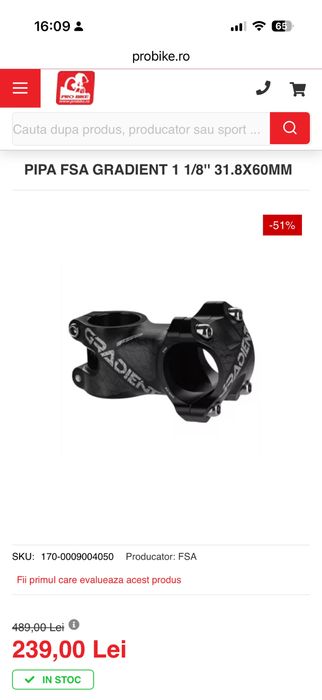 Pipa FSA mtb 31.8x60mm