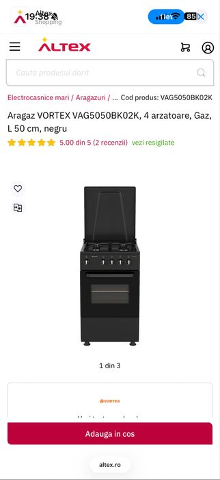 VÂND URGENT! Aragaz VORTEX VAG5050BK02K, 4 arzatoare, Gaz, L 50 cm, negru