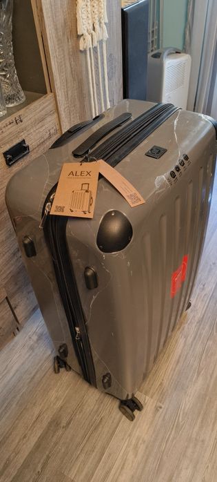 Алекс - Куфар с твърда обвивка, лъскаво сребристо, сертифициран от TSA, 75 см, 119 литра