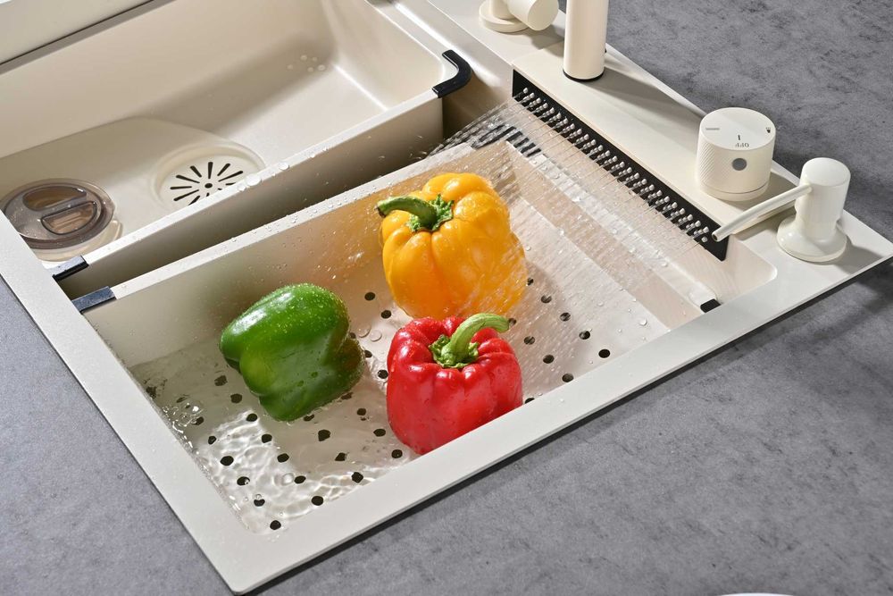 60см Бежова мултифункционална кухненска мивка