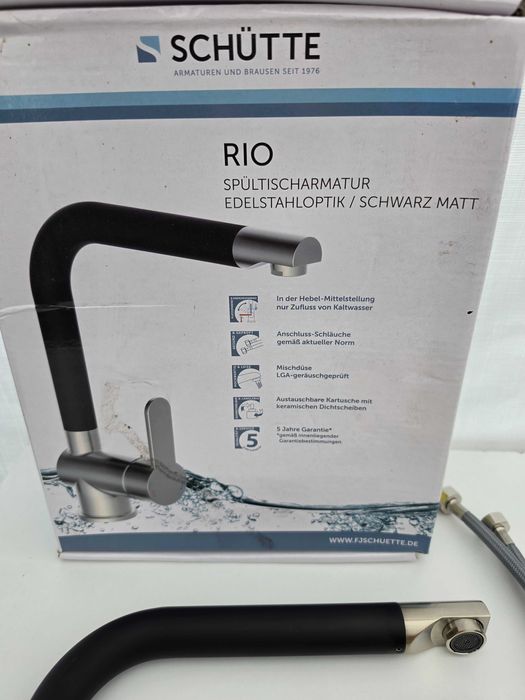 Baterie bucătărie monocomandă SCHÜTTE Rio finisaj inox/negru 79866