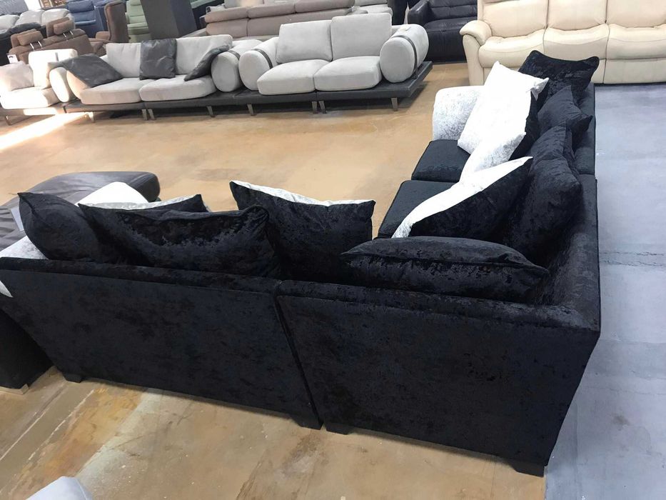 ПРОМОЦИЯ!!! Нов Ъглов диван от плат цвят - черно и сиво, материал плюш