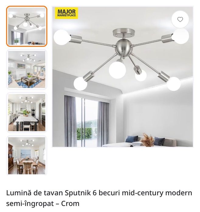 Vand aplica de tavan din crom Sputnik