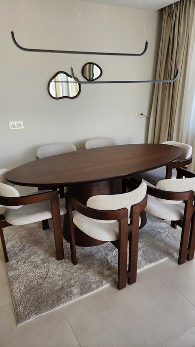 Овална маса и столове - Тъмен орех