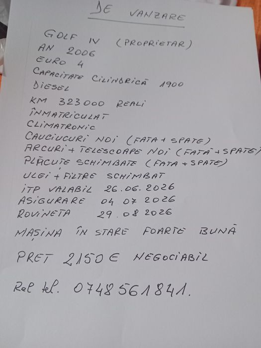 Vând Golf 4 din 2006