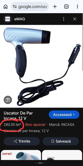 Feon / uscător auto la 12 V