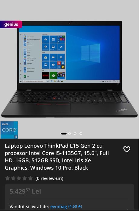 Laptop Lenovo L15 – Intel i5-1145G7, 16 GB RAM, SSD rapi