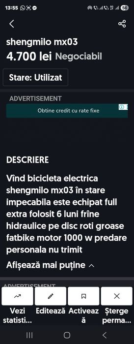 Bicileta electrica shengmilo mx03