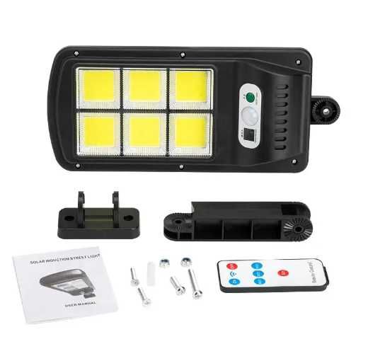 1200 W Водоустойчива улична соларна лампа с 3 режима, дистанционно, сензор за движение и фотоклетка