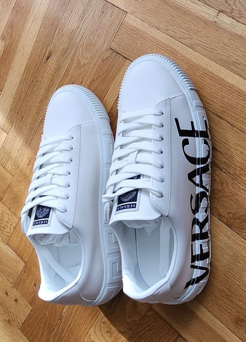 Нови Бели Кожени Маратонки Versace Logo La Greca