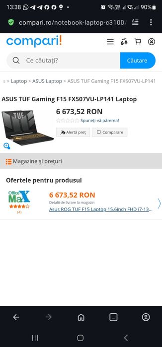 Laptop Gaming ASUS TUF F15 FX507VU – NOU– i7-13620H / RTX 4050 6GB