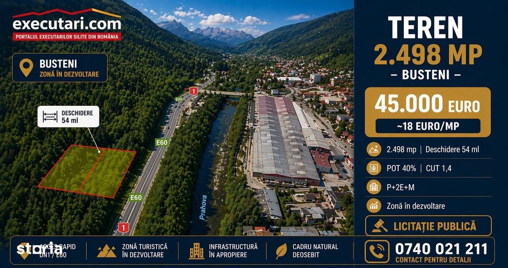 Teren intravilan 2500m² - DESCHIDERE 54 ML ~  BUSTENI