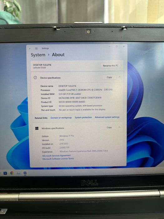 Laptop Dell Latitude E5520 i7 quad core 12GB RAM SSD 256GB Windows 11 Pro