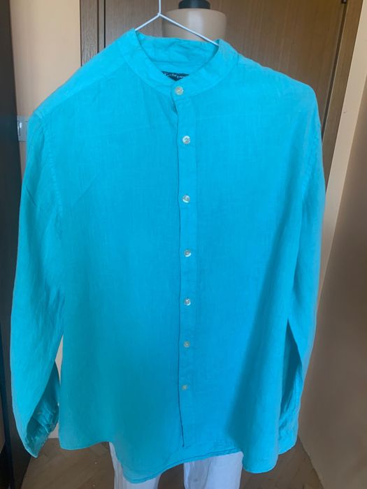 Мъжка ленена риза Yachtpur в цвят тюркоаз, размер L