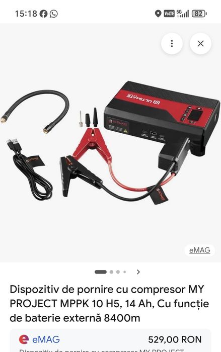 Starter My Project cu compresor 12000 Mah pornire pana la 3.5 l