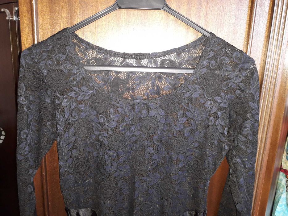 Дамско дантелено боди дълъг ръкав S-M, еластично