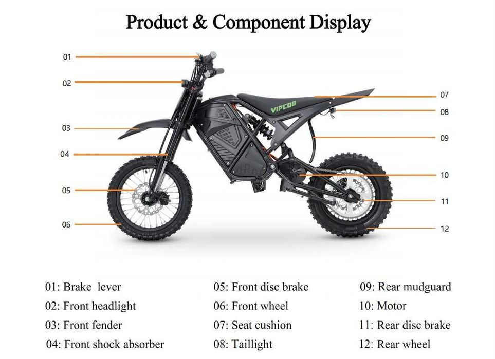 VIPCOO H3 Electric Dirt Bike 3500W – НОВ | До 63 км/ч | 48V 23Ah