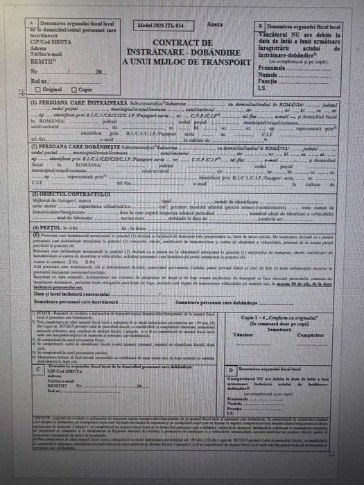 Intocmire/Completare Contract de Vanzare-Cumparare Auto