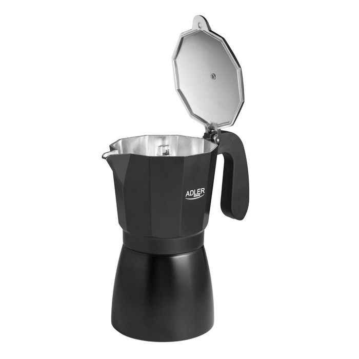Espressor moka, Adler AD 4429, 9 cesti, 520 ml, aluminiu, maner termic