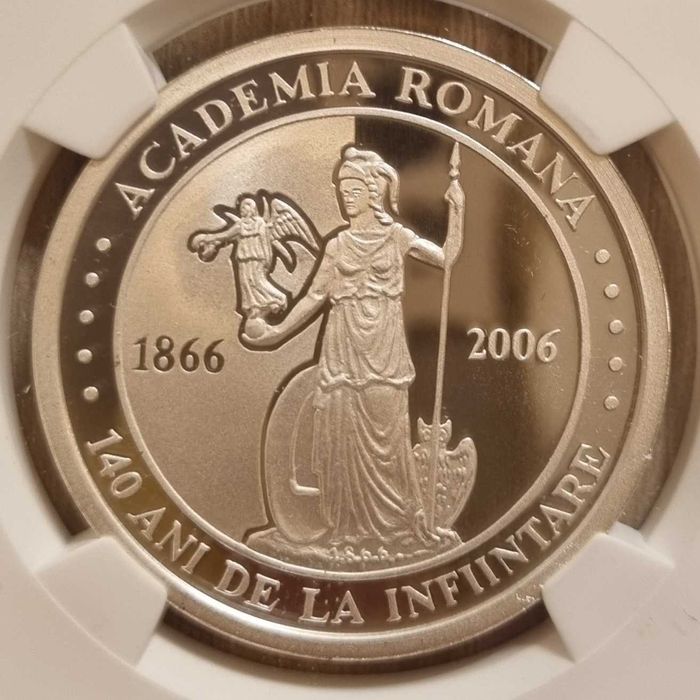 Moneda BNR 5 lei argint Academia Romana gradata NGC PF 69