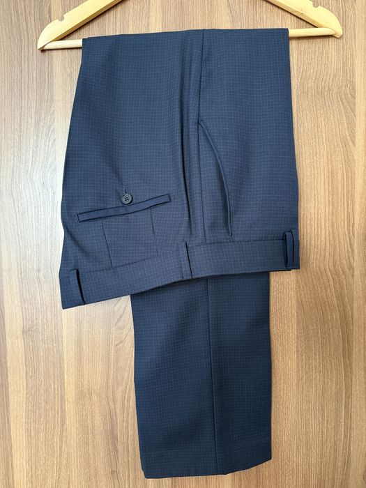 Costum barbati albastru elegant marime 50 sacou Plus Ninety pantaloni slim fit