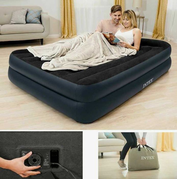 Надувнaя кровать Intex-152x203x42 sm c встроенным насосом