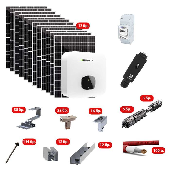 Соларна система 5kW – Комплект за керемиден покрив KT-MIN5-A410-K5-S