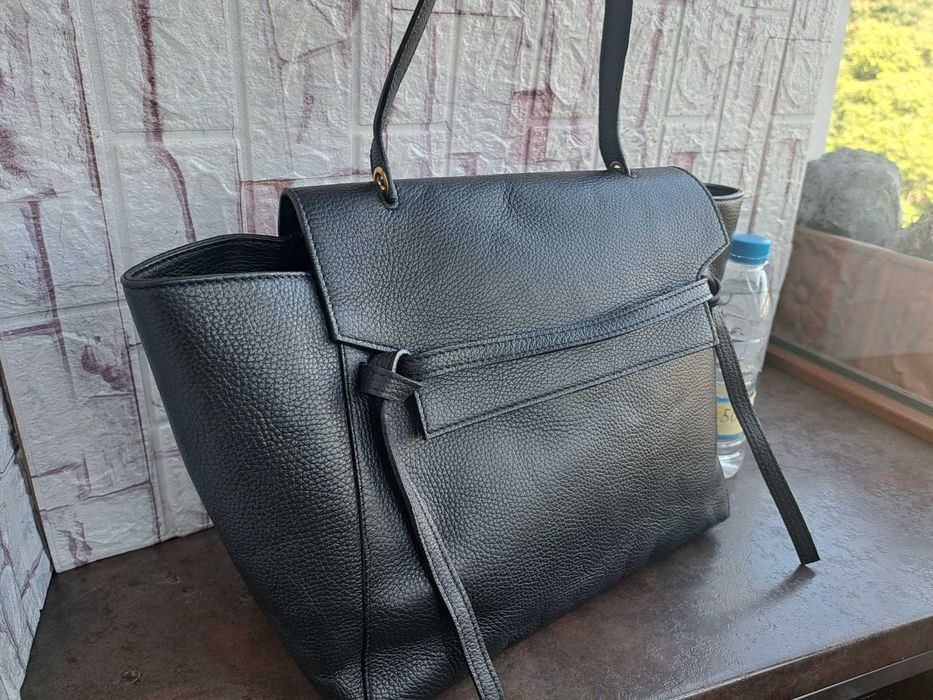 дамска чанта черна кожена -естествена кожа