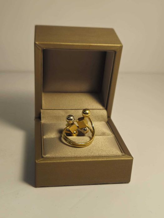 Inel damă aur 14K 585 model geometric cu bile, 3,97 g