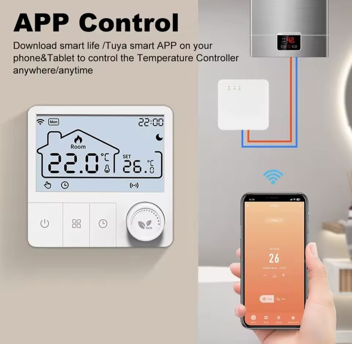 Internet termostat controller WiFi pentru apa, electric gas heater
