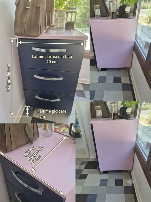 Corp cu sertare si roti- Design modern roz/bleumarin