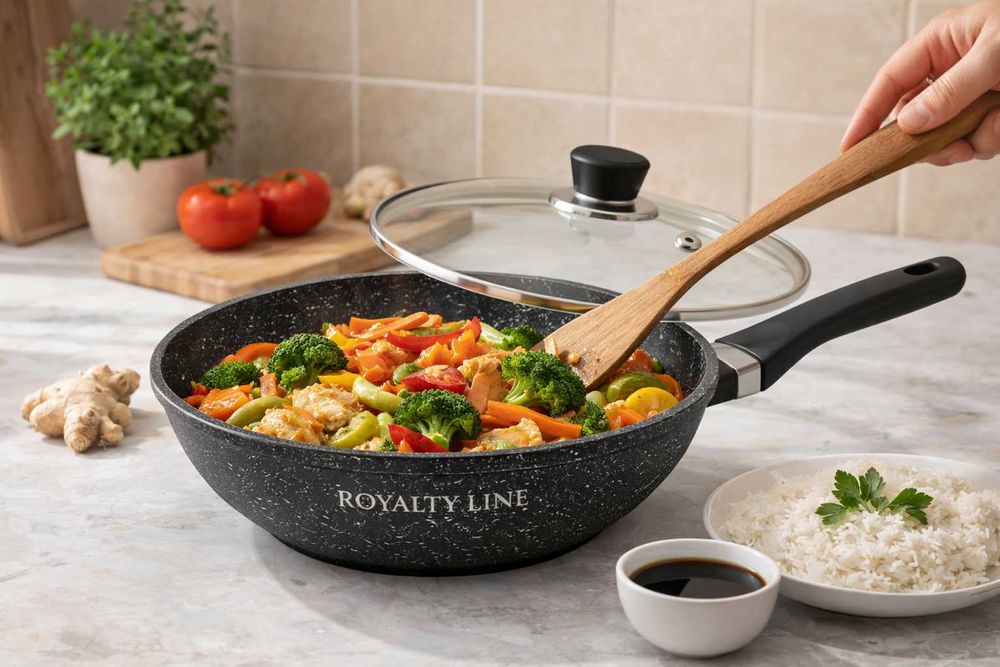 Wok din aluminiu turnat cu acoperire marmura 28 cm Royalty Line
