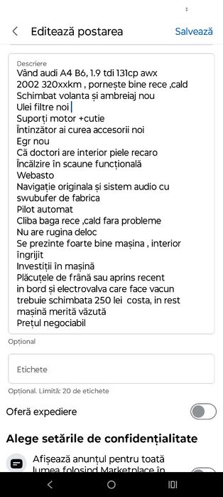 Vând audi A4 B6 1.9tdi