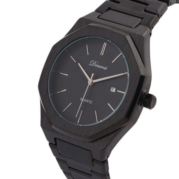 Мъжки часовник Denrosi Quartz – черен метален, с дата, елегантен