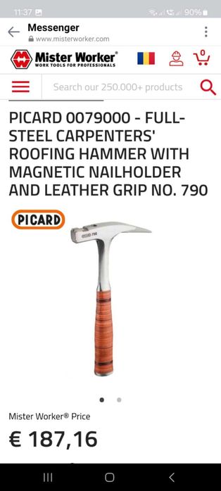 Ciocan Picard Profesional dulgher acoperis maner piele Model 790! NOU.