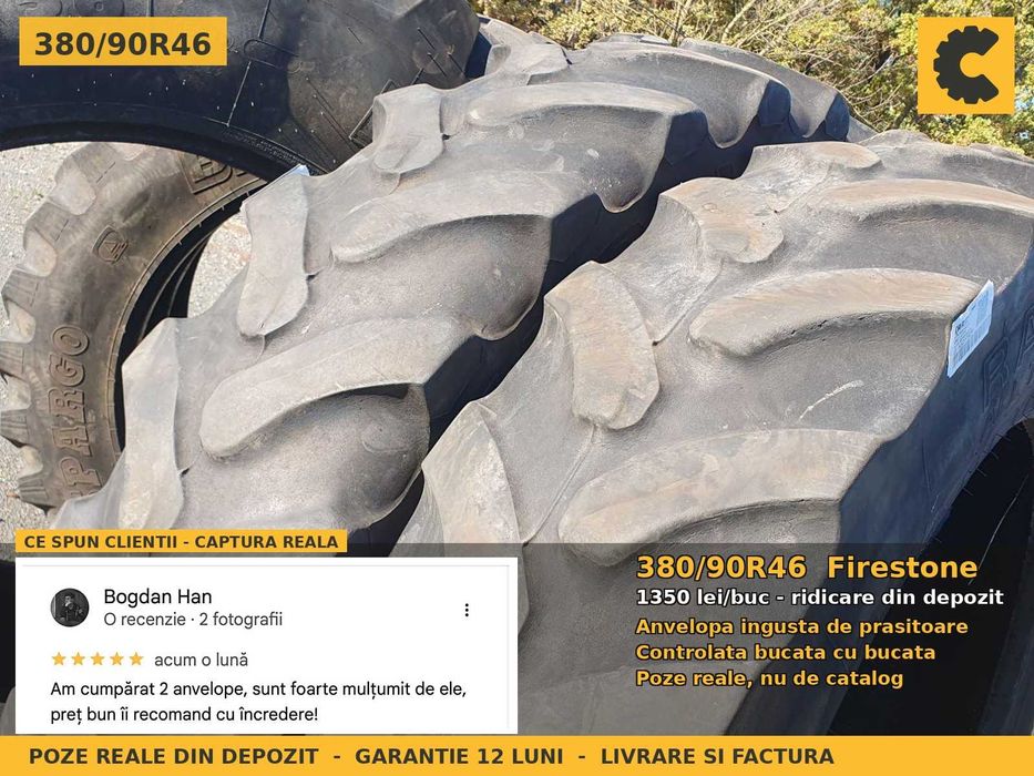 Cauciucuri Anvelope 380/90R46 380/90 R46 14.9R46 14.9-46 3809046 Firestone Prasitoare Tractor Roti Inguste SH Second Hand REDUCERE Oferta Pret Bun