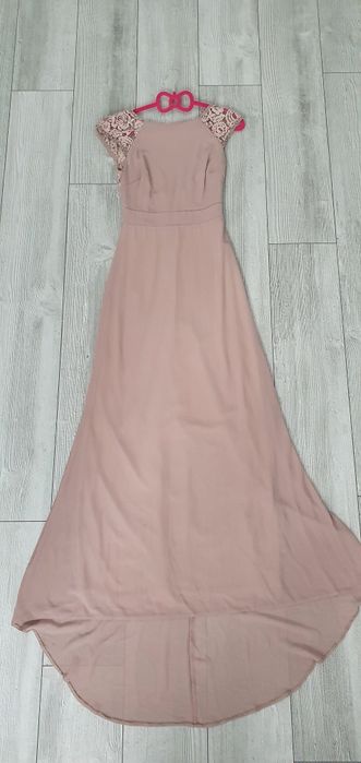 Rochie lunga cu trena roz pudra S