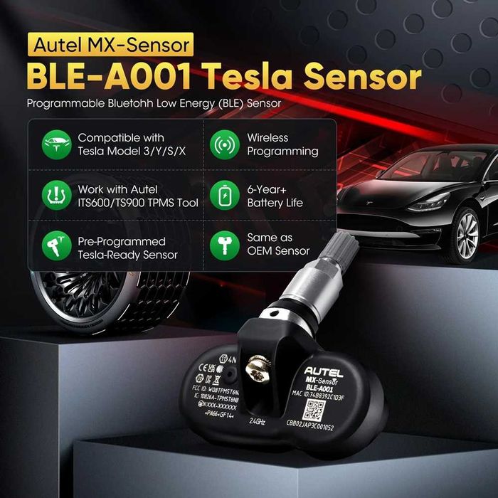 TPMS Сензор за Tesla 3, Y, S, X, Autel BLE-A001 – Готов за употреба
