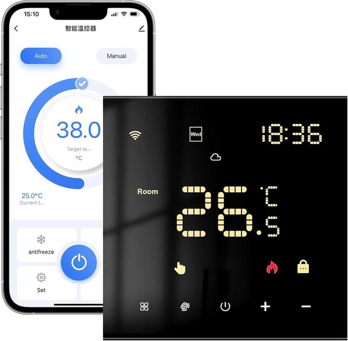 Termostat MIUCDA WiFi Smart Programabil Pentru Incalzire Pardoseala Si Centrala Compatibil Tuya Alexa Google Negru