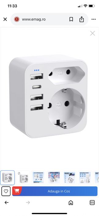 Adaptor de priza, Mmgoqqt, 3 USB + 1 Type C + 2 Schuko, Alb Nou.