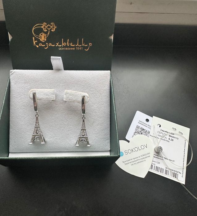 Серебряные серьги SOKOLOV «Эйфелева башня» (оригинал)