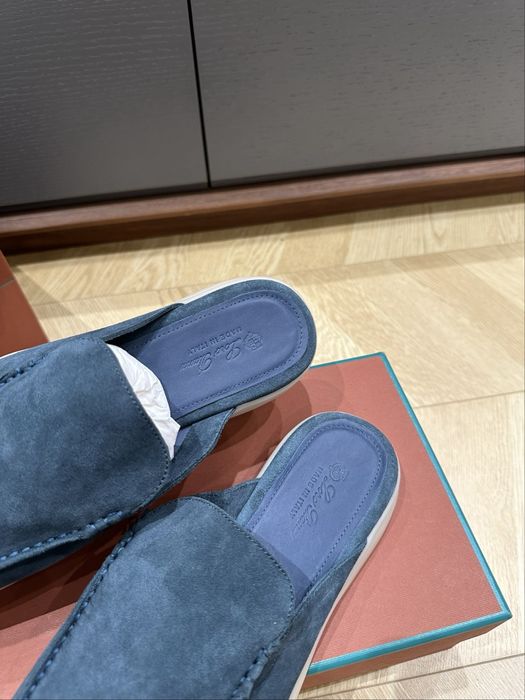 Loro Piana Summer Charms Walk Mule / Slipper - Blue Suede - №42