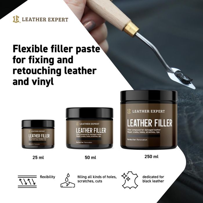 кит/филър за кожа leather filler бял за поправка на щети и ...