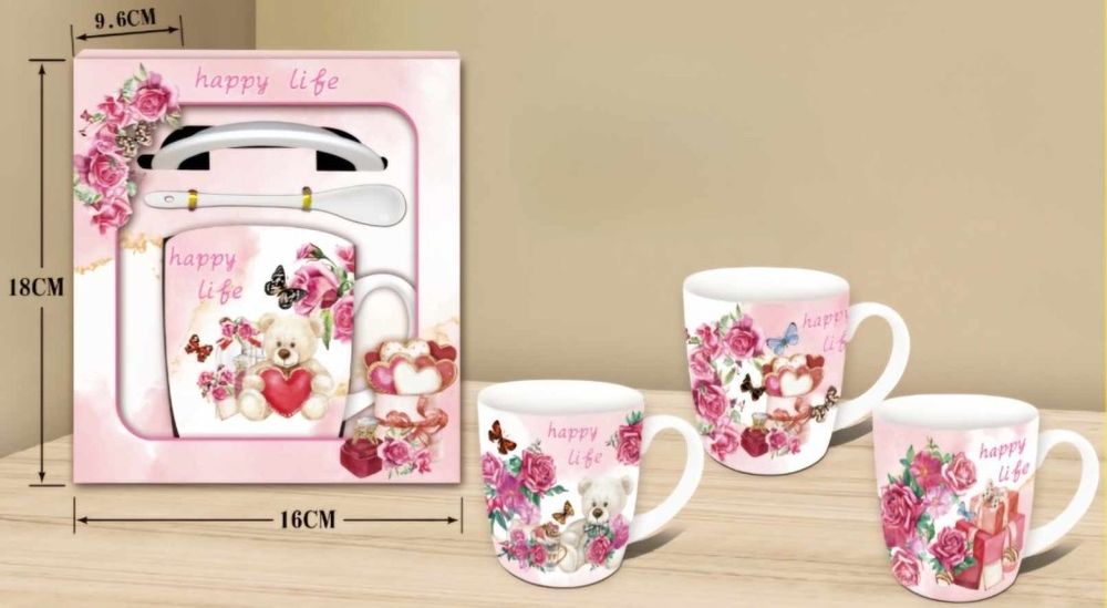 Порцеланова чаша с капак и лъжичка Различни цветове